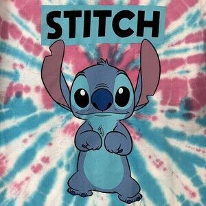Stitch Pink and Blue Tie Dye (Large) Unisex Graphic T-Shirt Disney NWT
